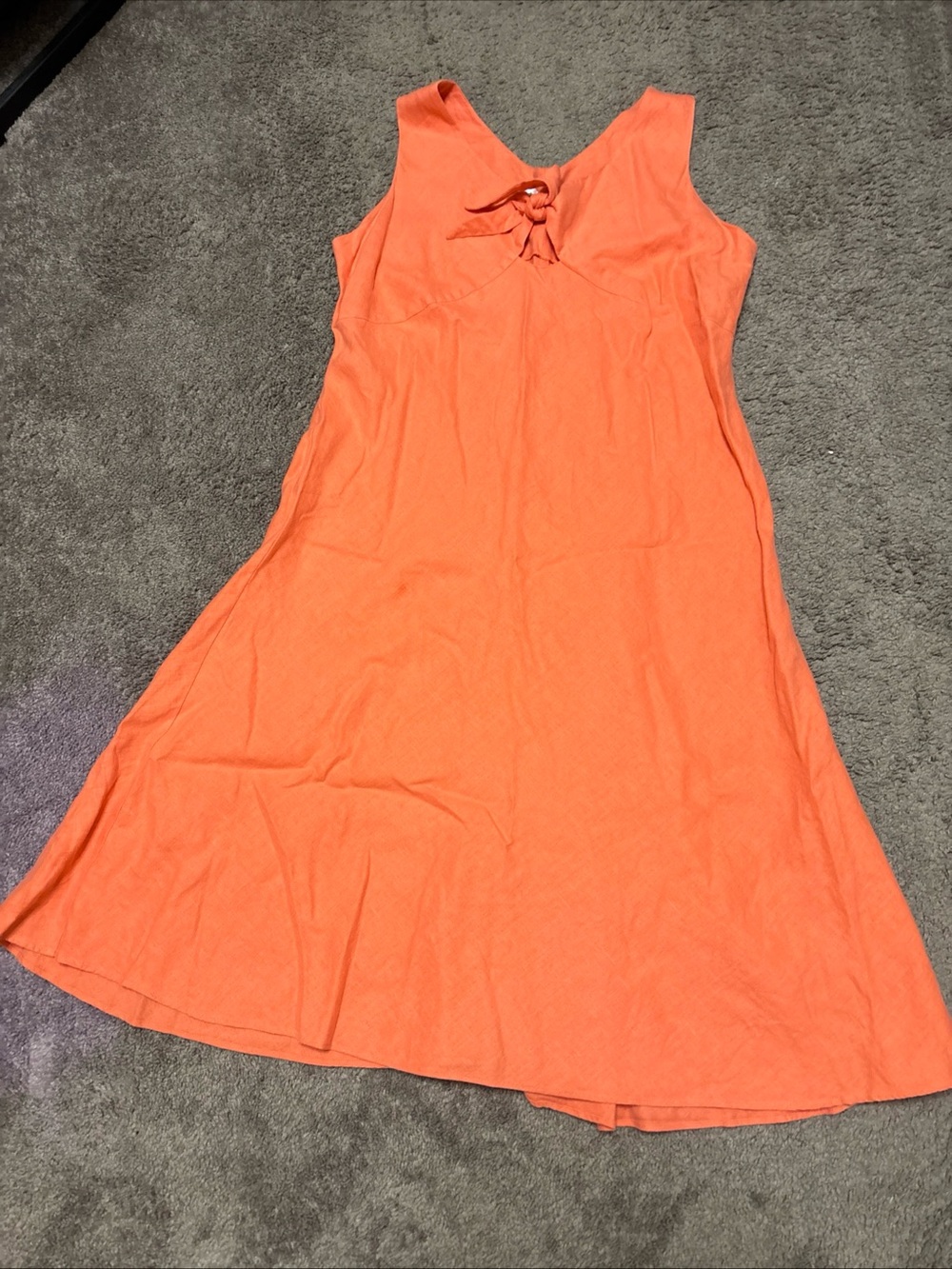 Talbots Women’s Size 16 Coral Peach 100% Linen Sleeveless V-Neck Midi Dress C1